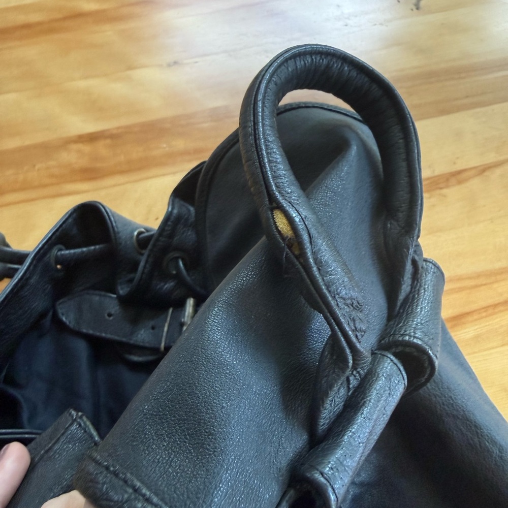 90s Black Leather Drawstring Backpack - Picture 6 of 8